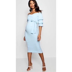 Boohoo Maternity Off Shoulder Detail Midi Dress